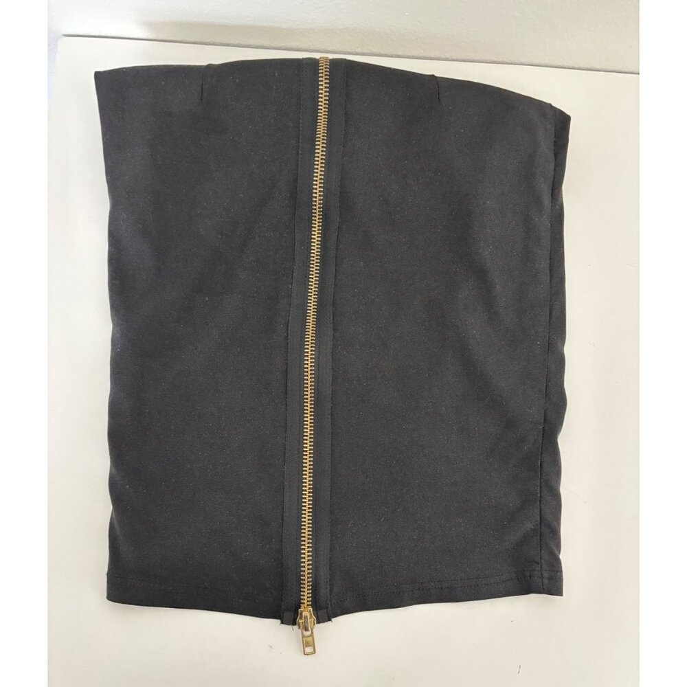 Mini Skirt Small BodyCon Gold Zip Adjustable Slit Streetwear Minimalist Preppy - Picture 12 of 15